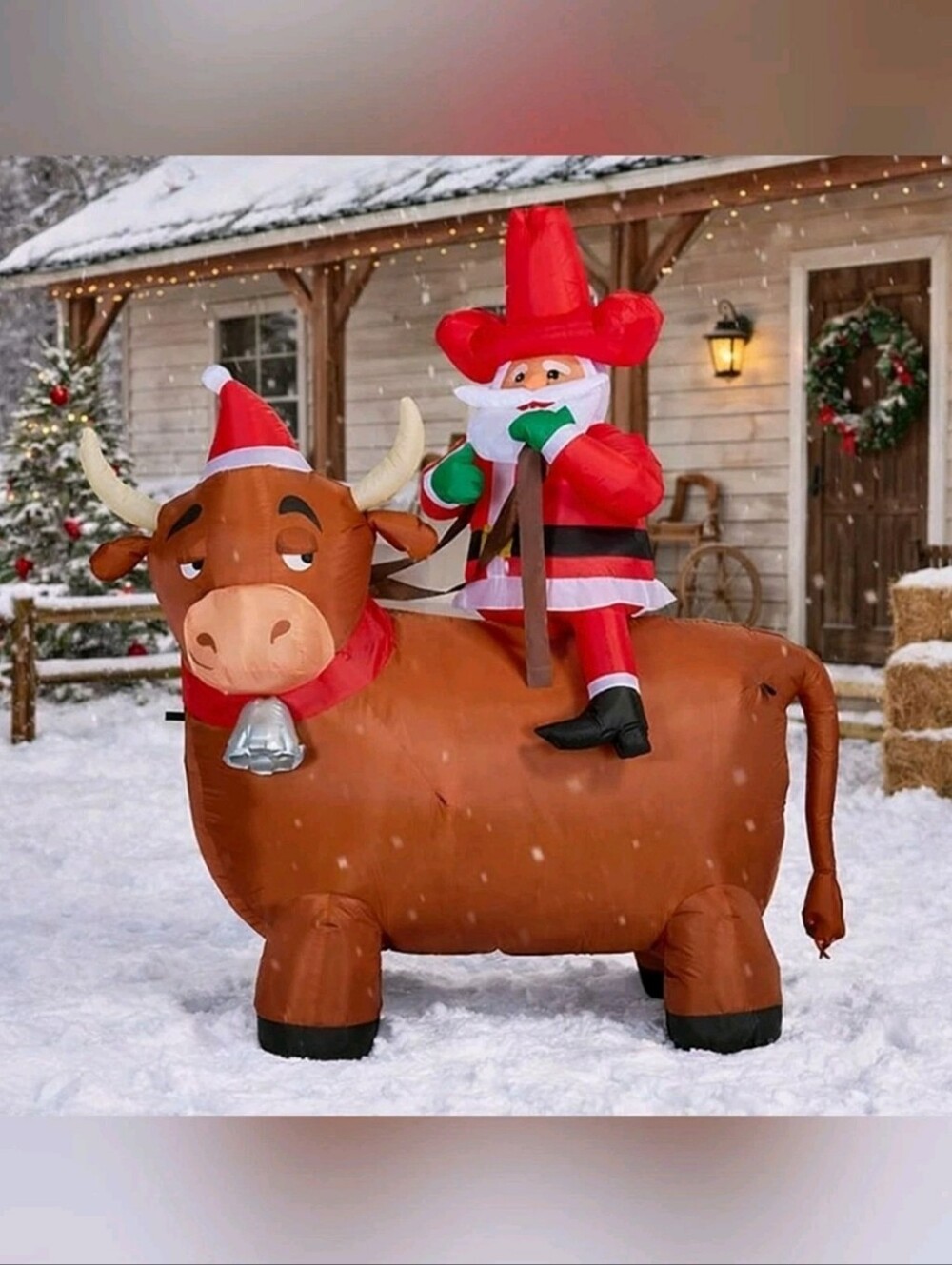 New In Box Gemmy 6.5 ft. Airblown Cowboy Santa On A Bull Christmas Inflatable